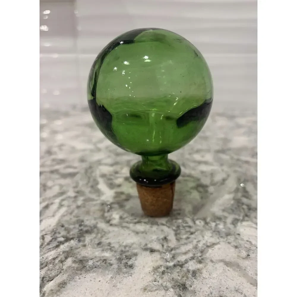 Vintage Hand Blown Emerald Green Glass Ball Decanter Stopper Replacement w/ Cork